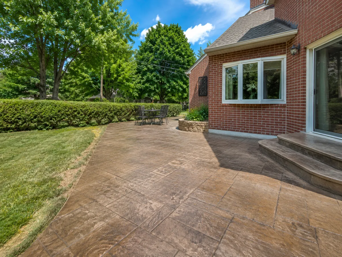 Stamped concrete patio with ashlar slate pattern by GM Concrete in Racine, Wisconsin