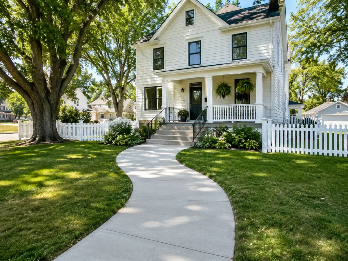 New concrete sidewalk and front steps installed by GM Concrete in Racine, Wisconsin