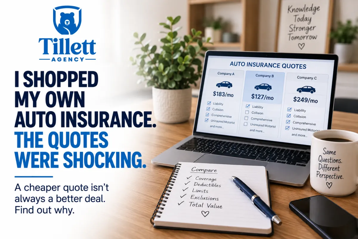 Insurance agent comparing auto insurance quotes after a rate increase to identify differences in coverage and price for Washington drivers.