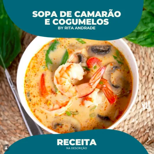 Sopa de camarão 🍤 e cogumelos 🍄‍🟫