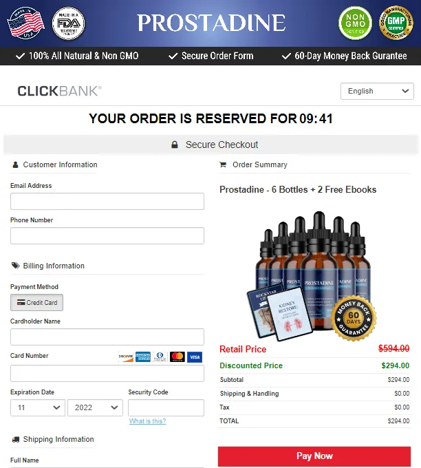 prosadine check out page