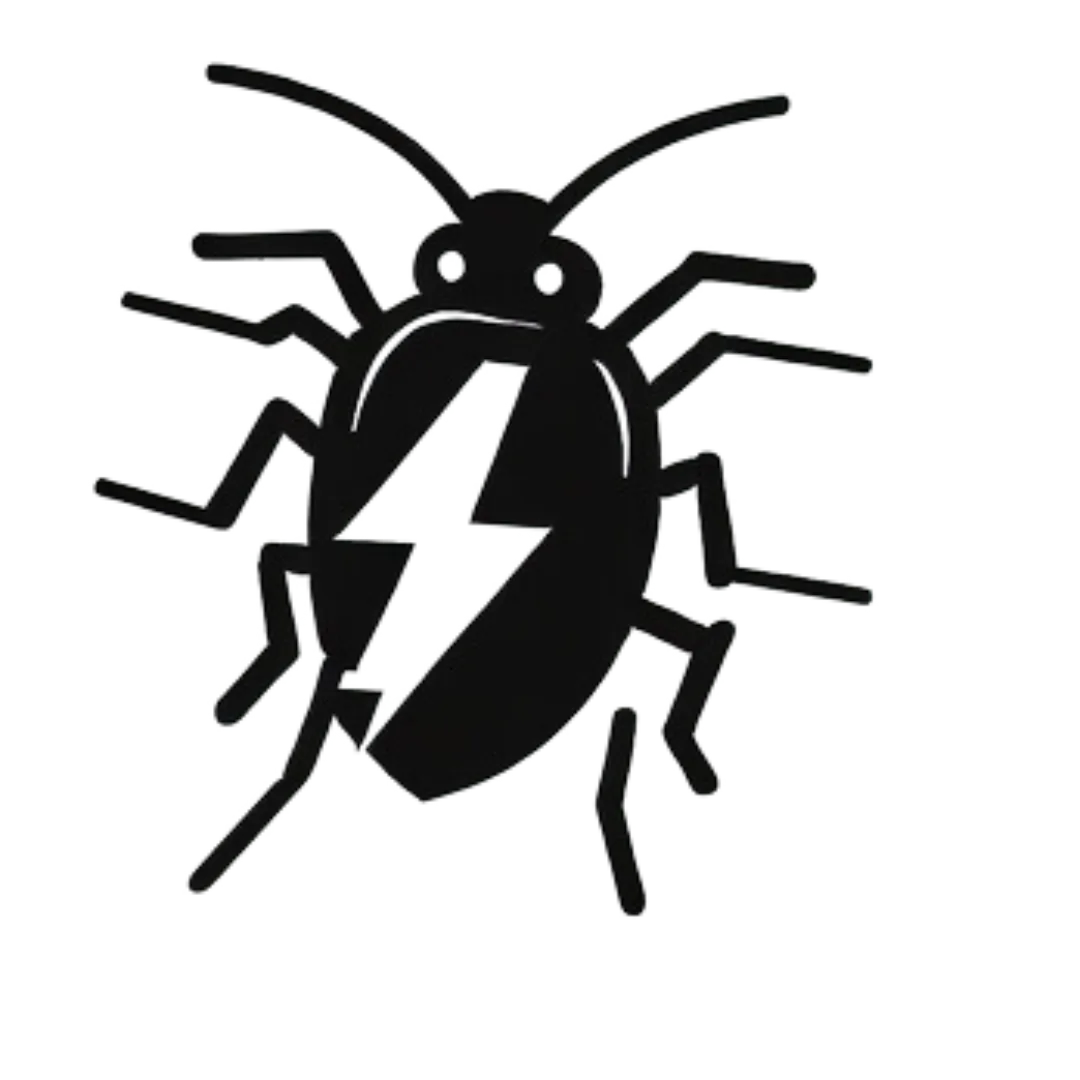 a black logo of a lightning bolt hitting a sow bug