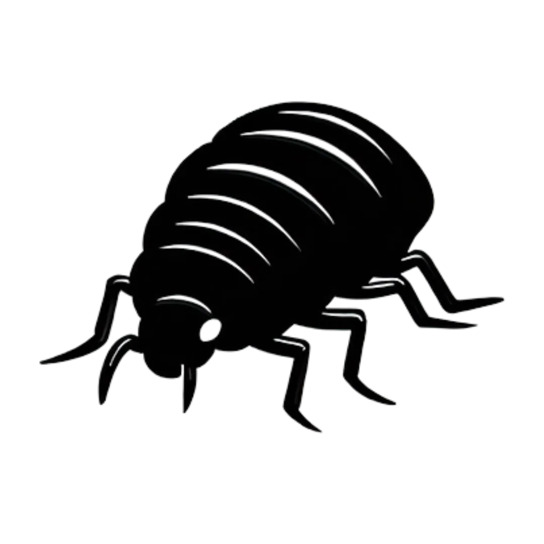 a black logo of a sow bug