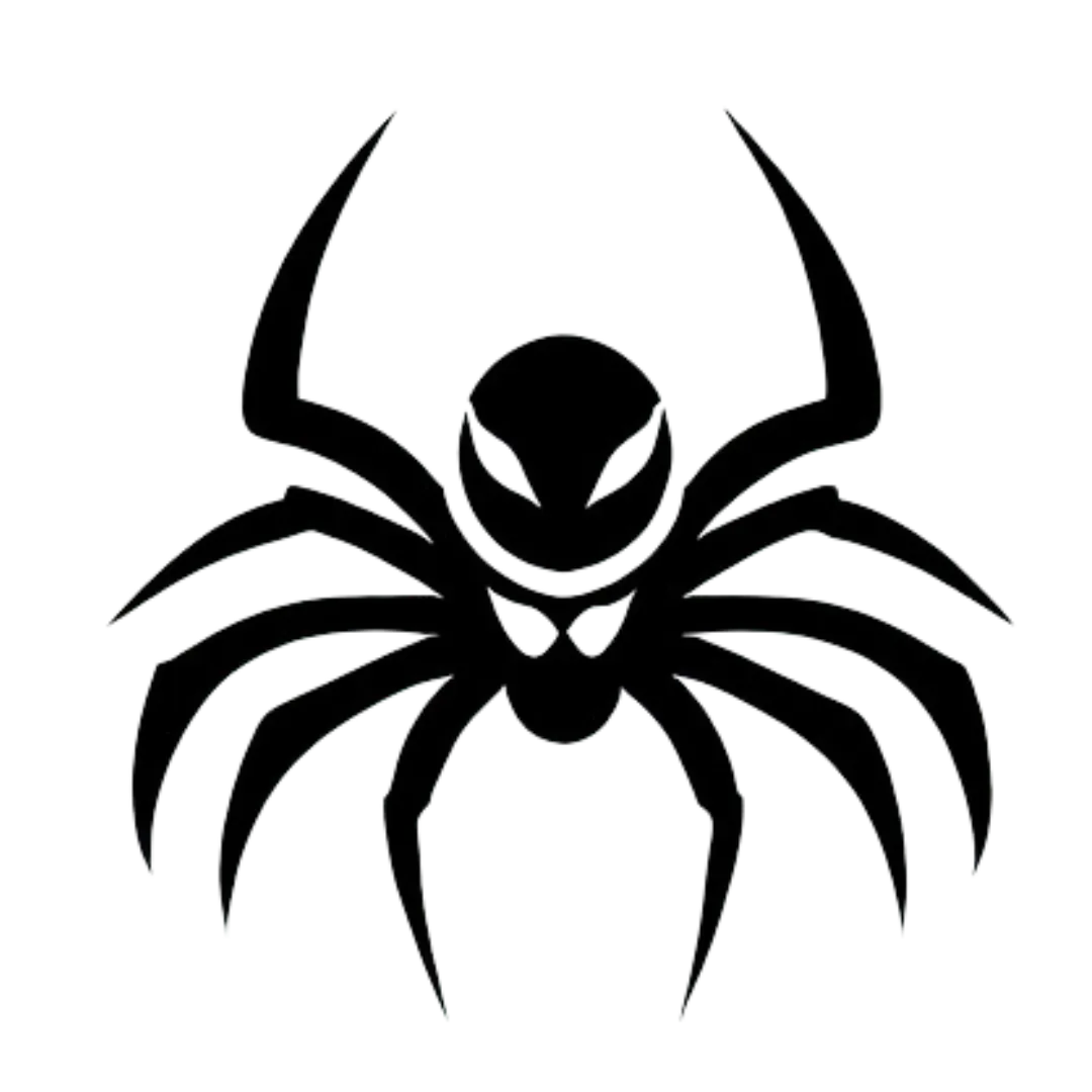 a black logo of a spider