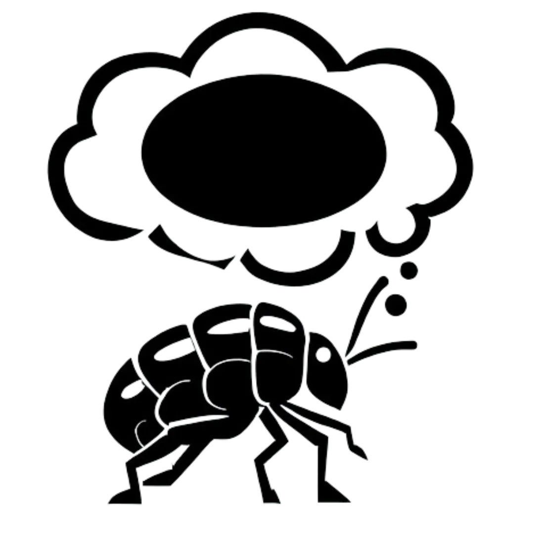 a black logo of a thought bubble appearing from a sow bug