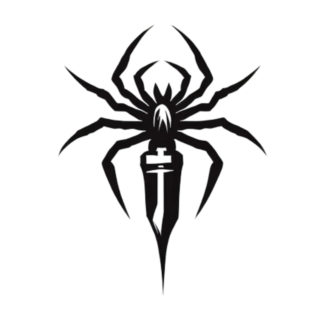 a black logo of a spider on a pen
