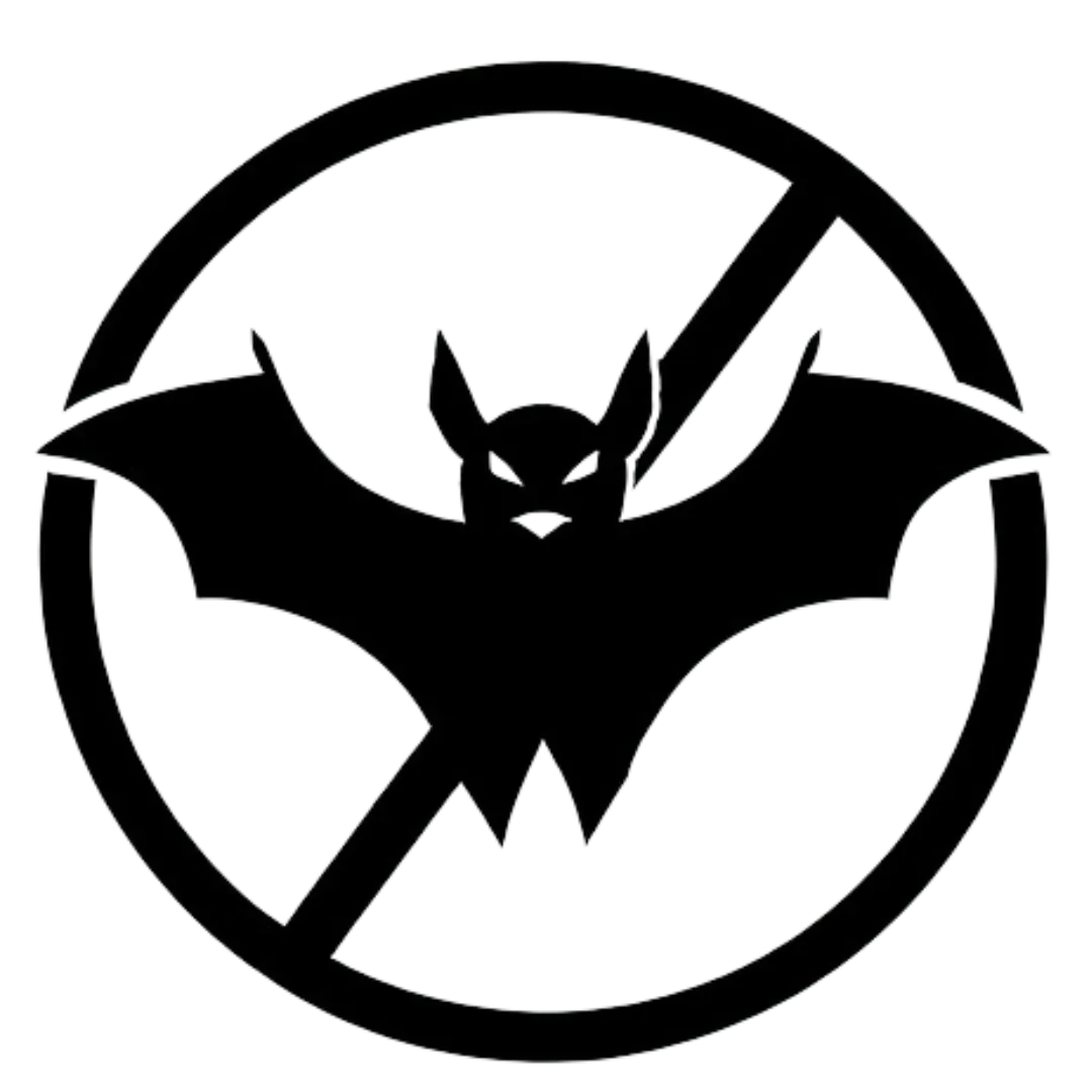 a black logo of a no bats sign