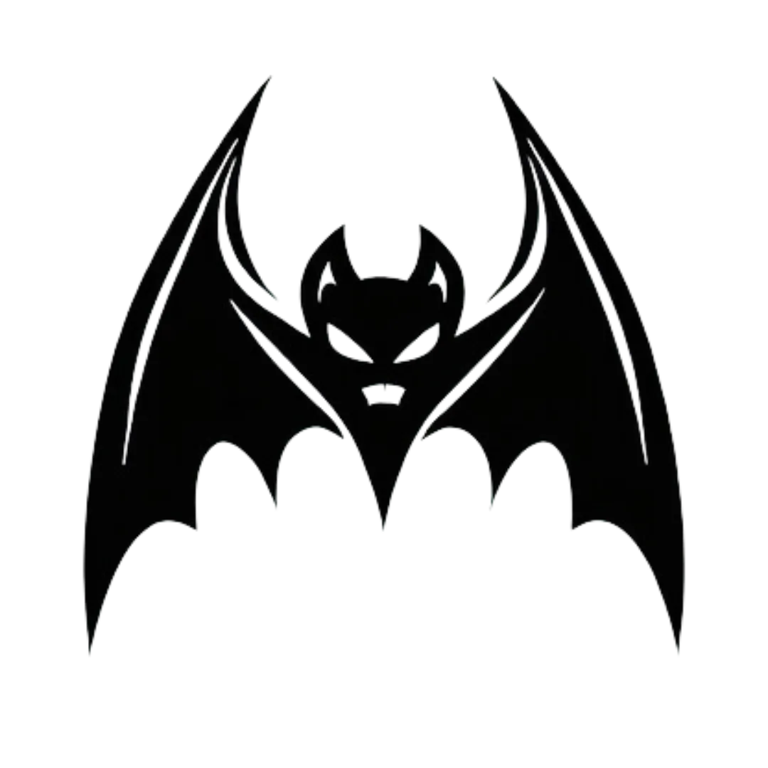 a black logo of a bat