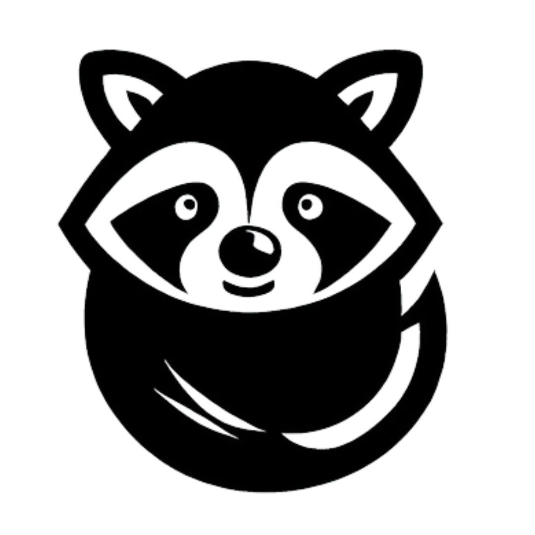 a black logo of a racoon