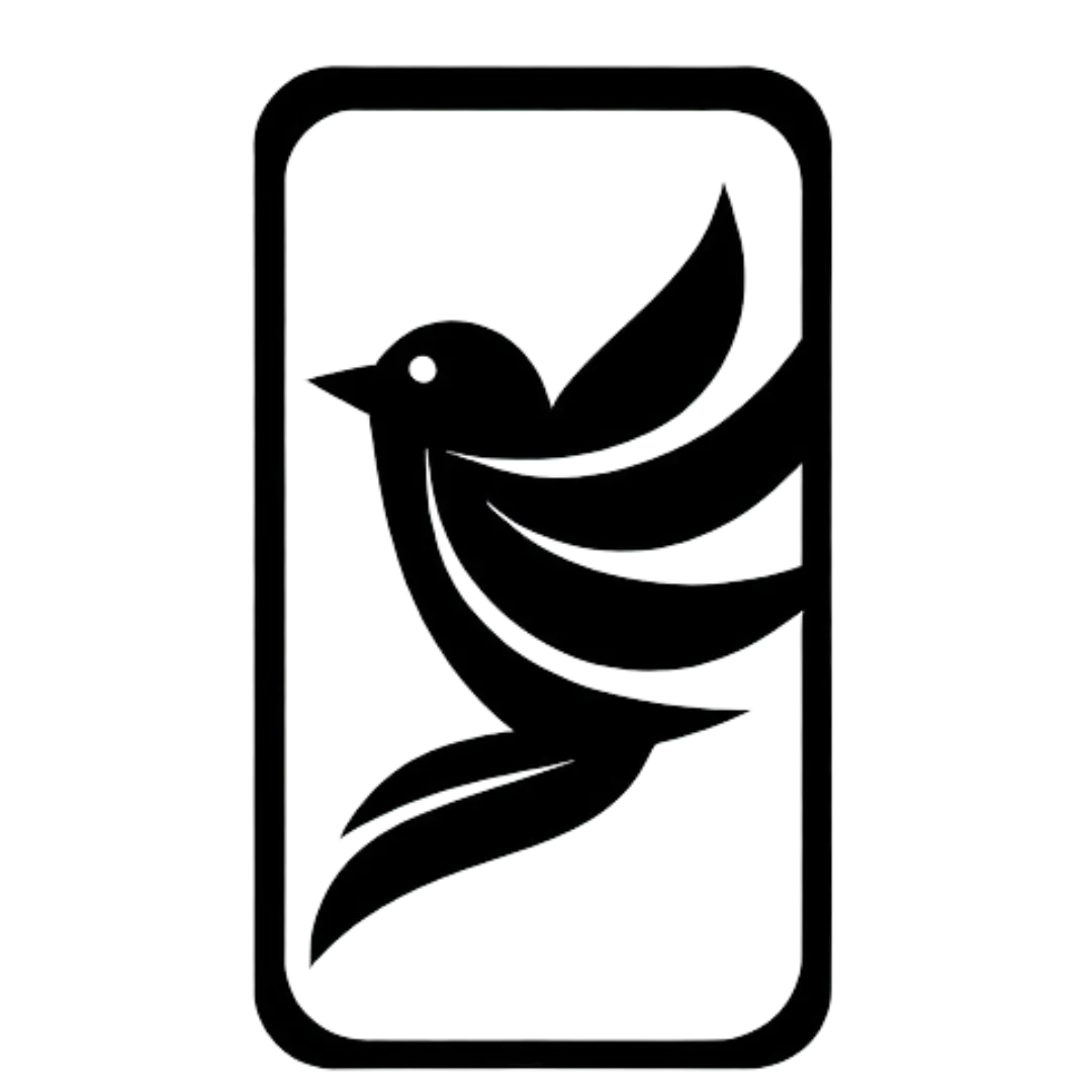 a black logo of a bird on a mobile phone
