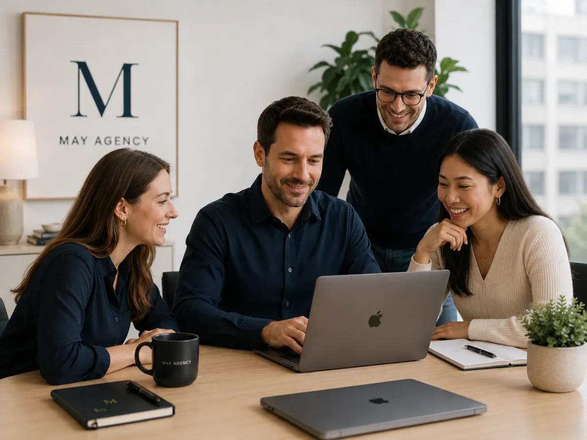 business owners looking at laptop happy about their automations