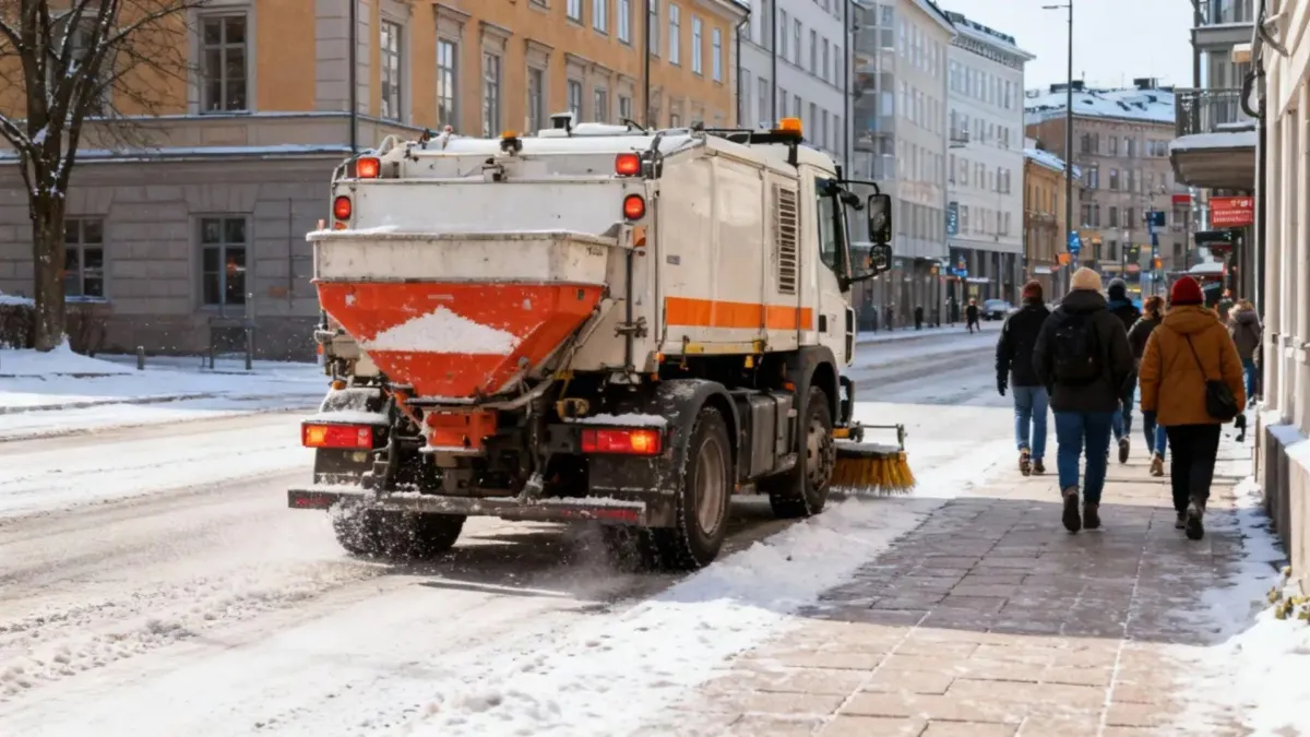 Snøfeiing og strøing av gate i Oslo