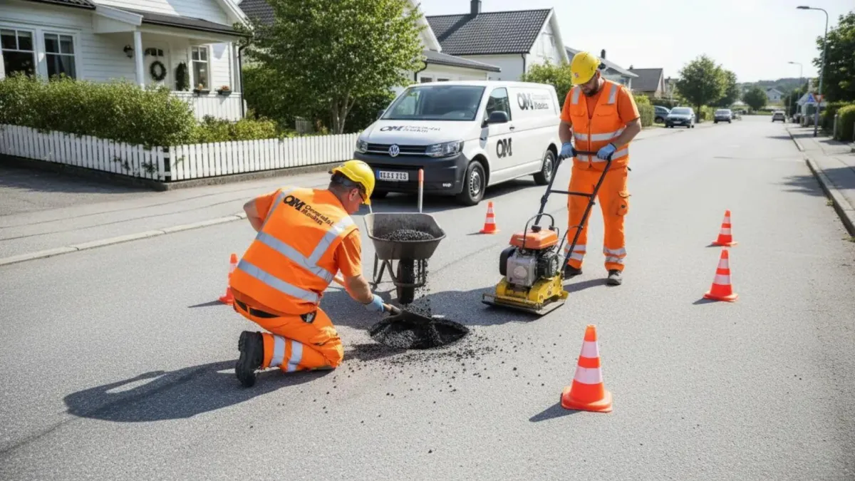 Reparasjon av asfalt på vei
