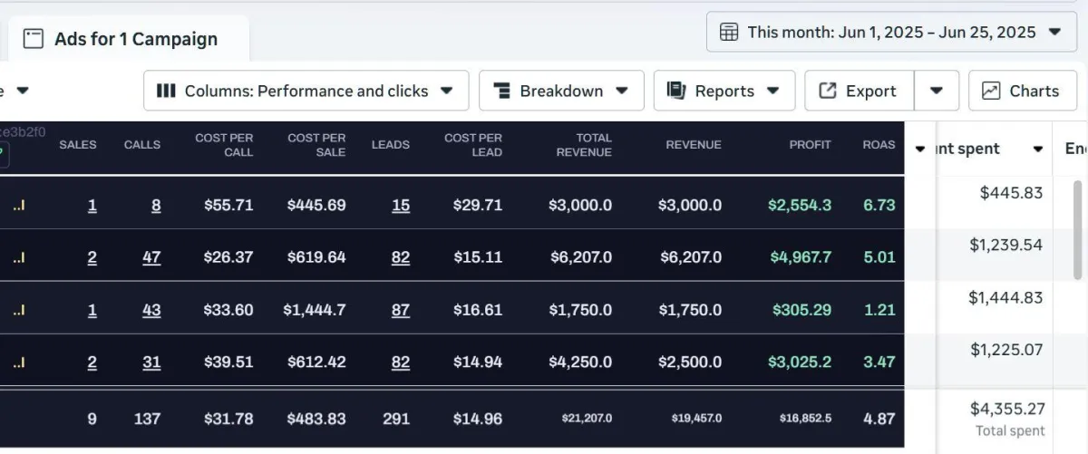 Thousand Oaks website analytics showing revenue metrics