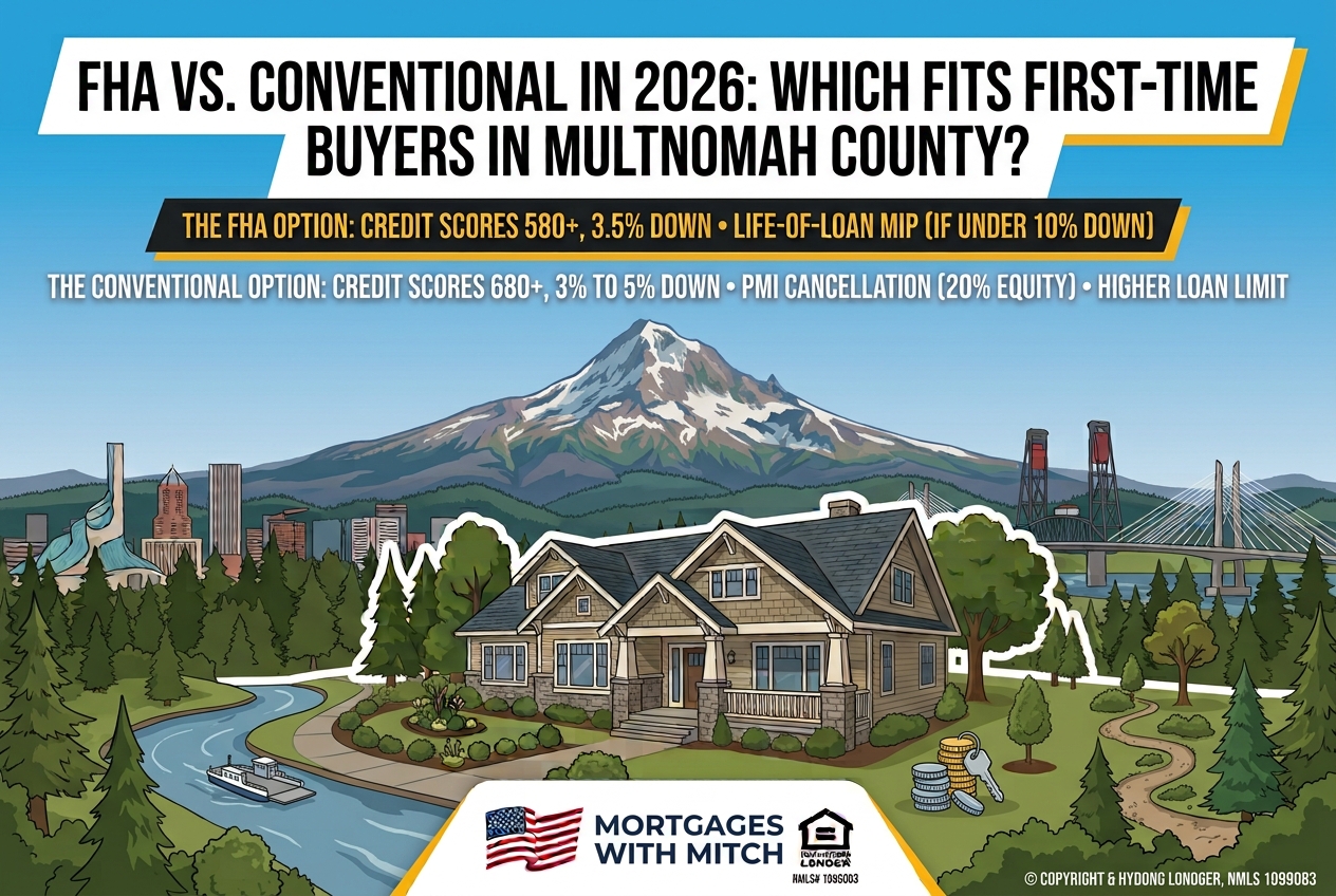 FHA vs conventional loan comparison for first-time homebuyers in Multnomah County, Oregon