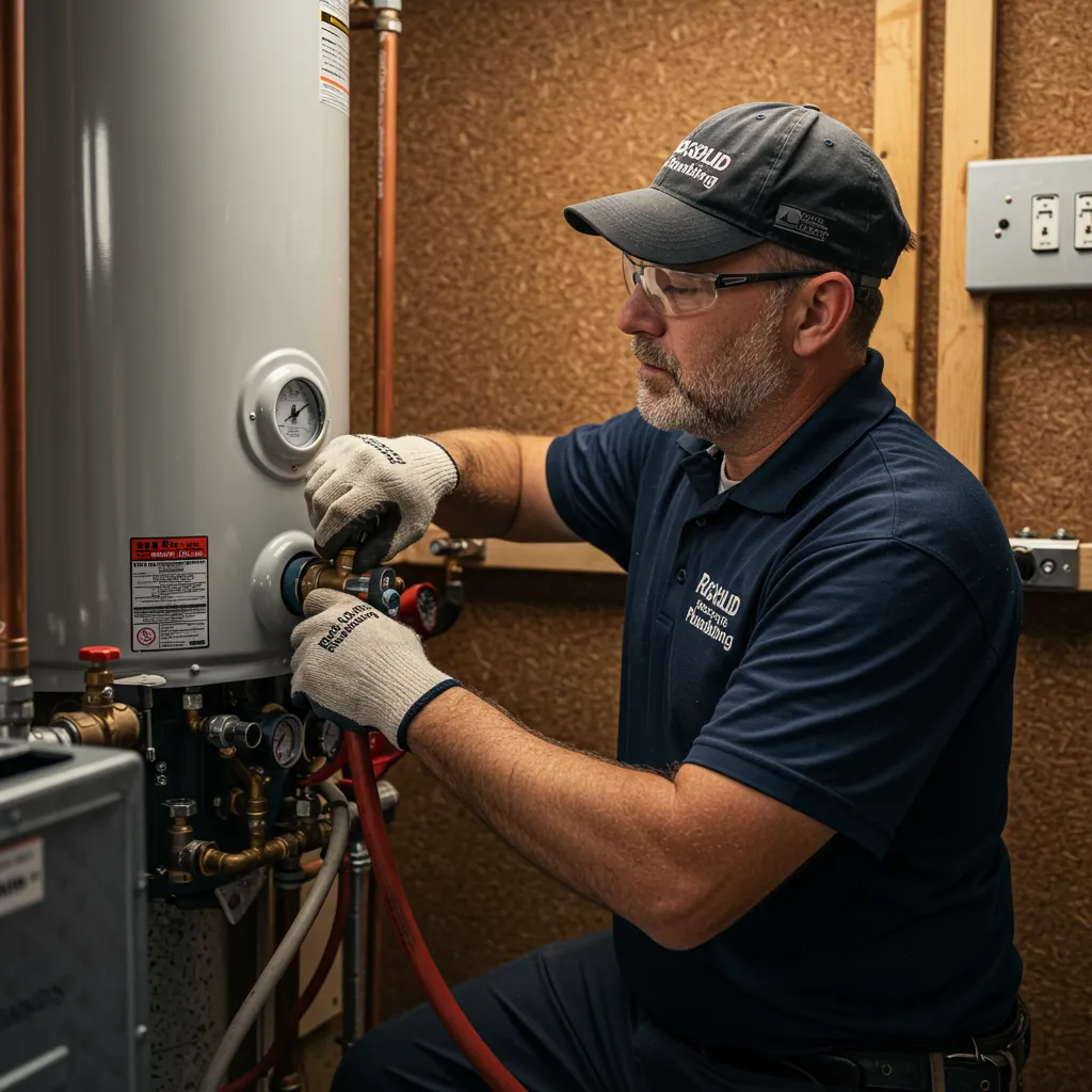 Rock Solid Plumbing technician performing water heater repair in Gardendale, AL