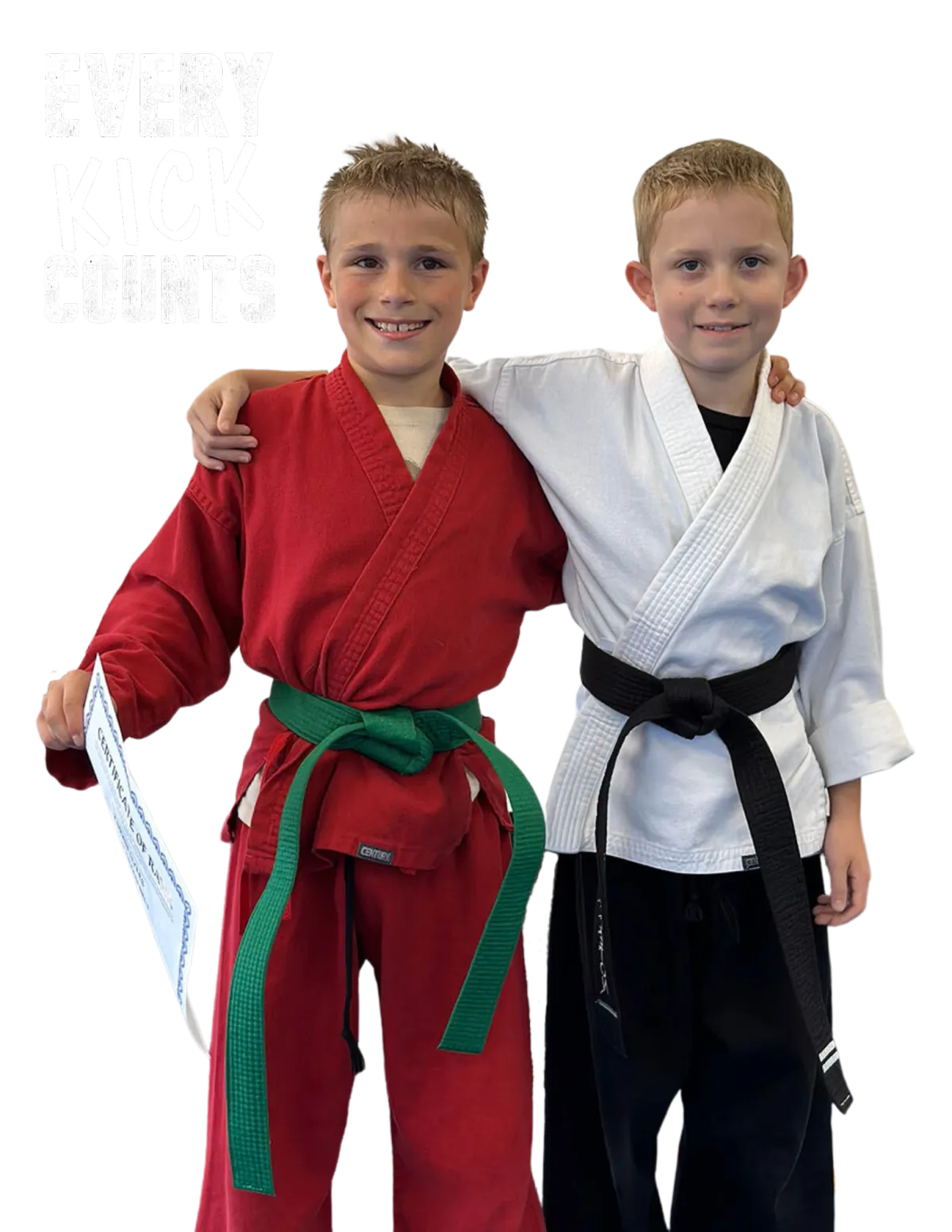 Two students showing friendship at  Omega Martial Arts in Plano, TX 