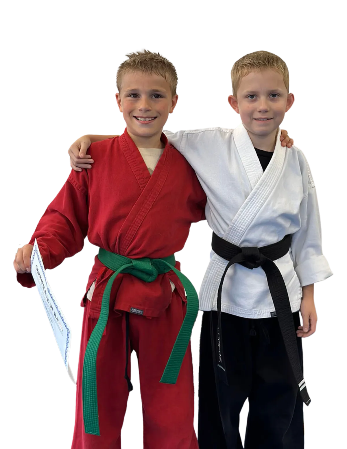 two boys in karate uniforms in plano, tx