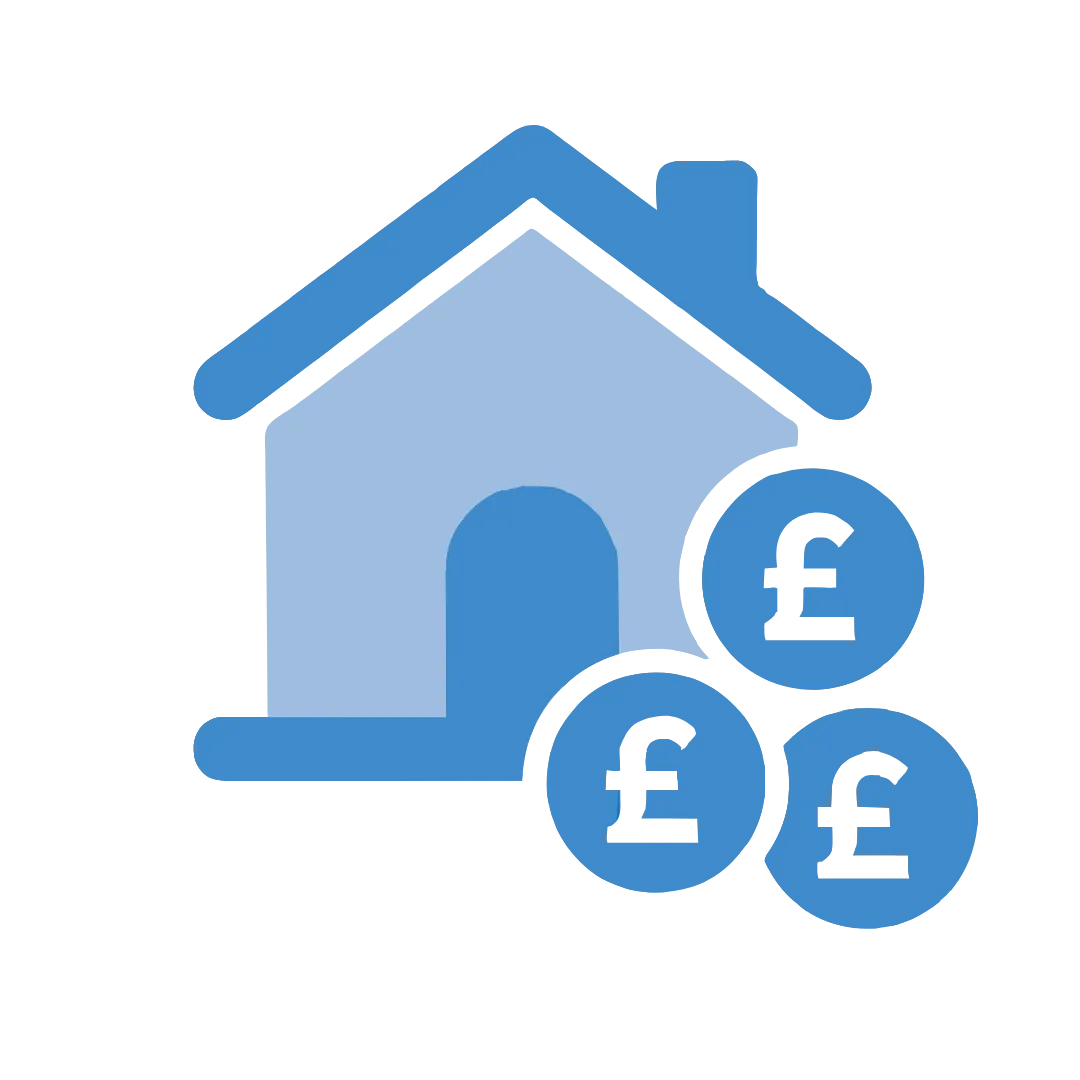 Equity release icon with house and coins representing later life lending advice