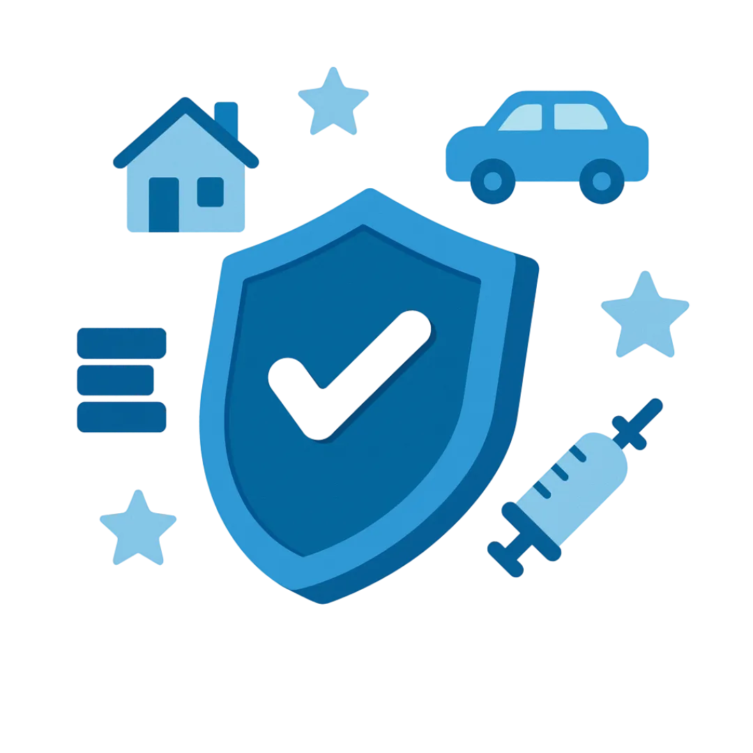 Insurance protection icon with house assets health and shield symbolising financial security from Aspect Mortgages