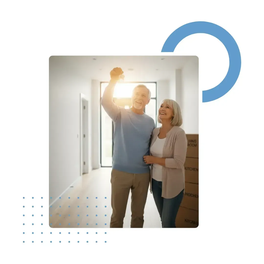 Senior couple viewing the interior of a new home purchased using an equity release plan