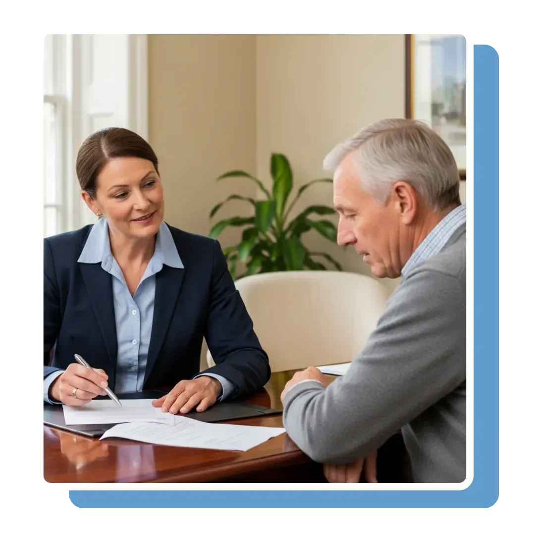 Independent solicitor reviewing equity release documents with a homeowner to ensure legal clarity