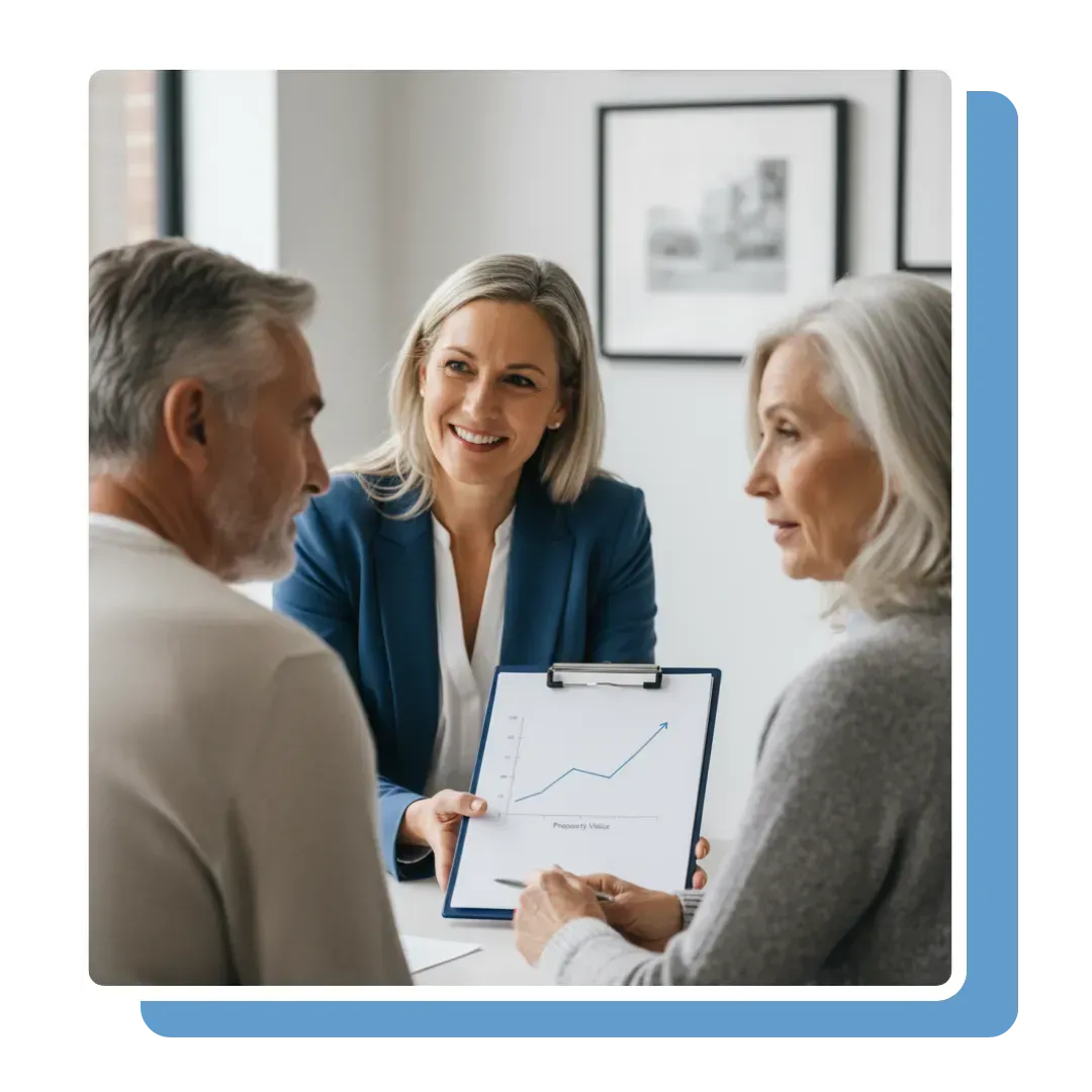 Senior couple discussing financial goals and inheritance planning during an equity release advice appointment