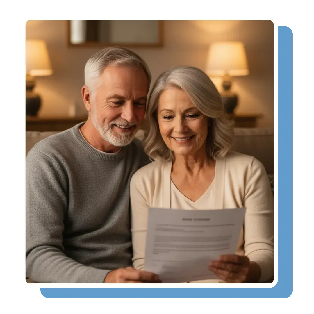 Senior couple reviewing their personalised equity release offer at home