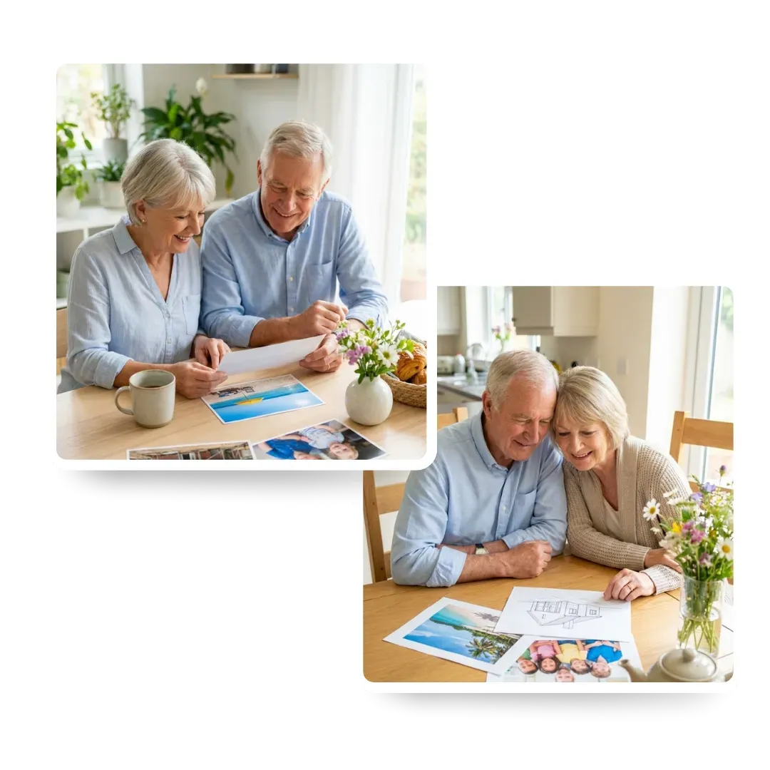 Senior couple planning ways to use the funds from equity release including home improvements travel and supporting family