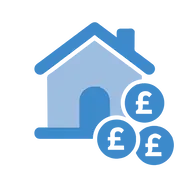 Equity release icon with house and coins representing later life lending advice