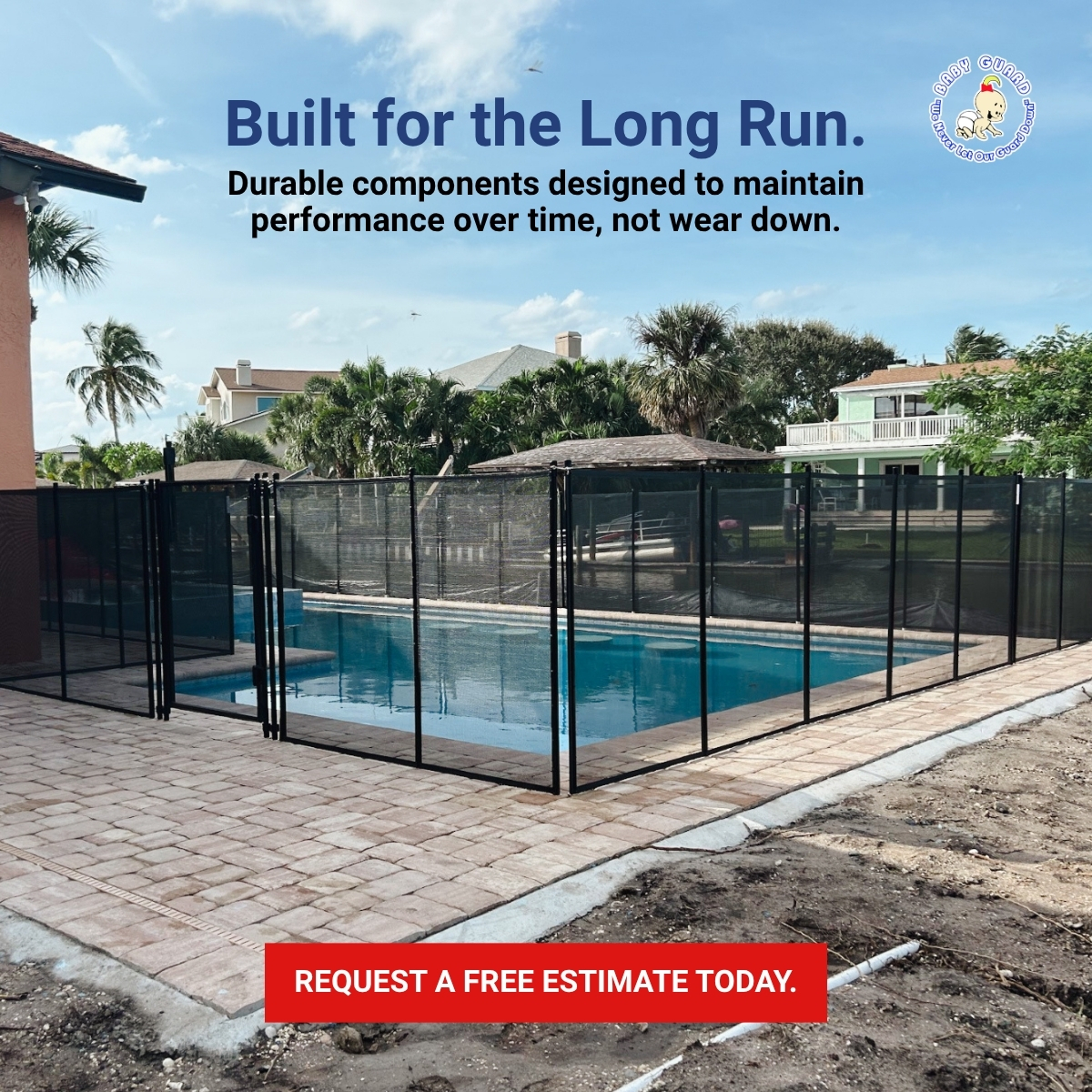Durable removable mesh pool fence installation designed for Florida weather around a residential pool