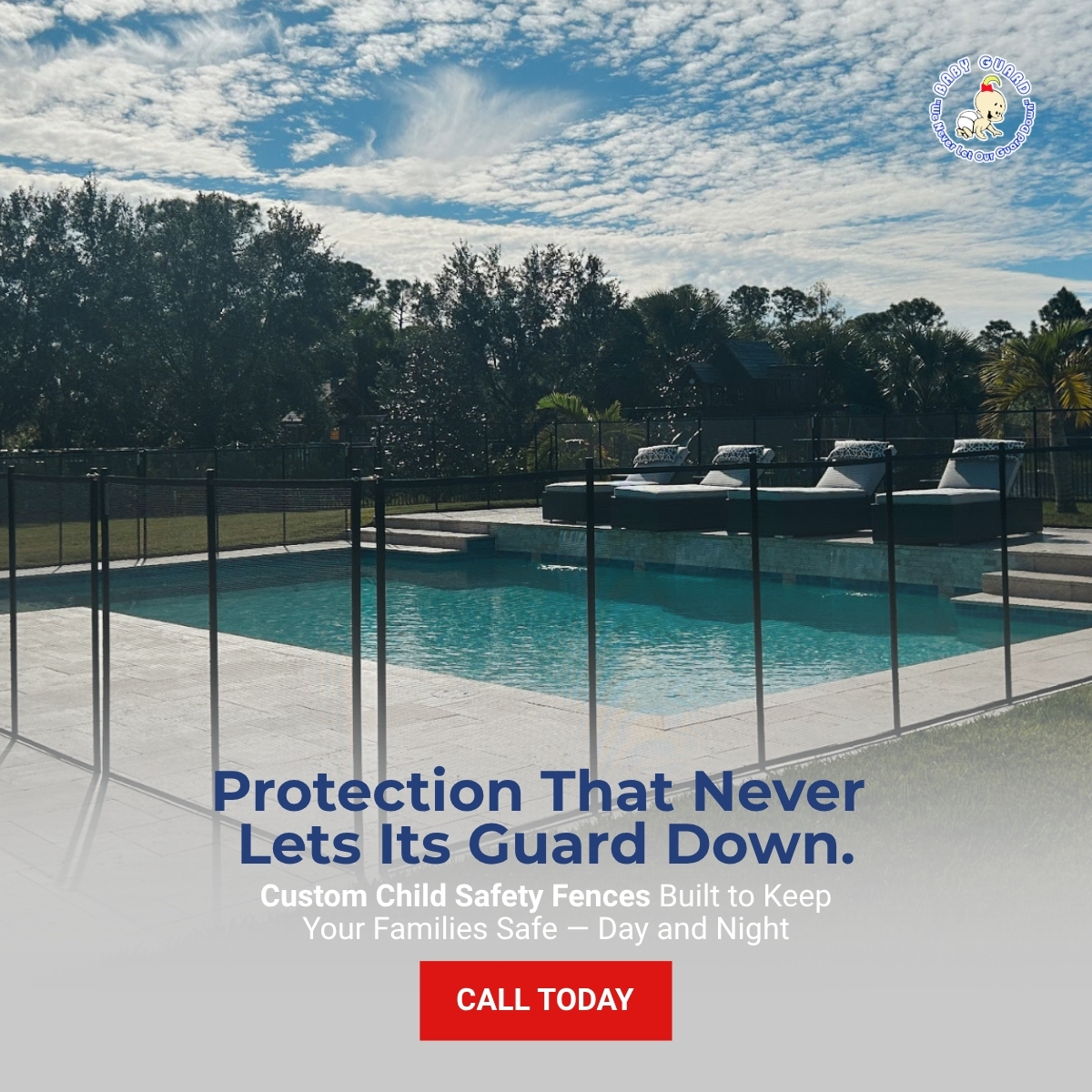 Residential pool safety fence installation helping protect children and families around a backyard pool in Florida