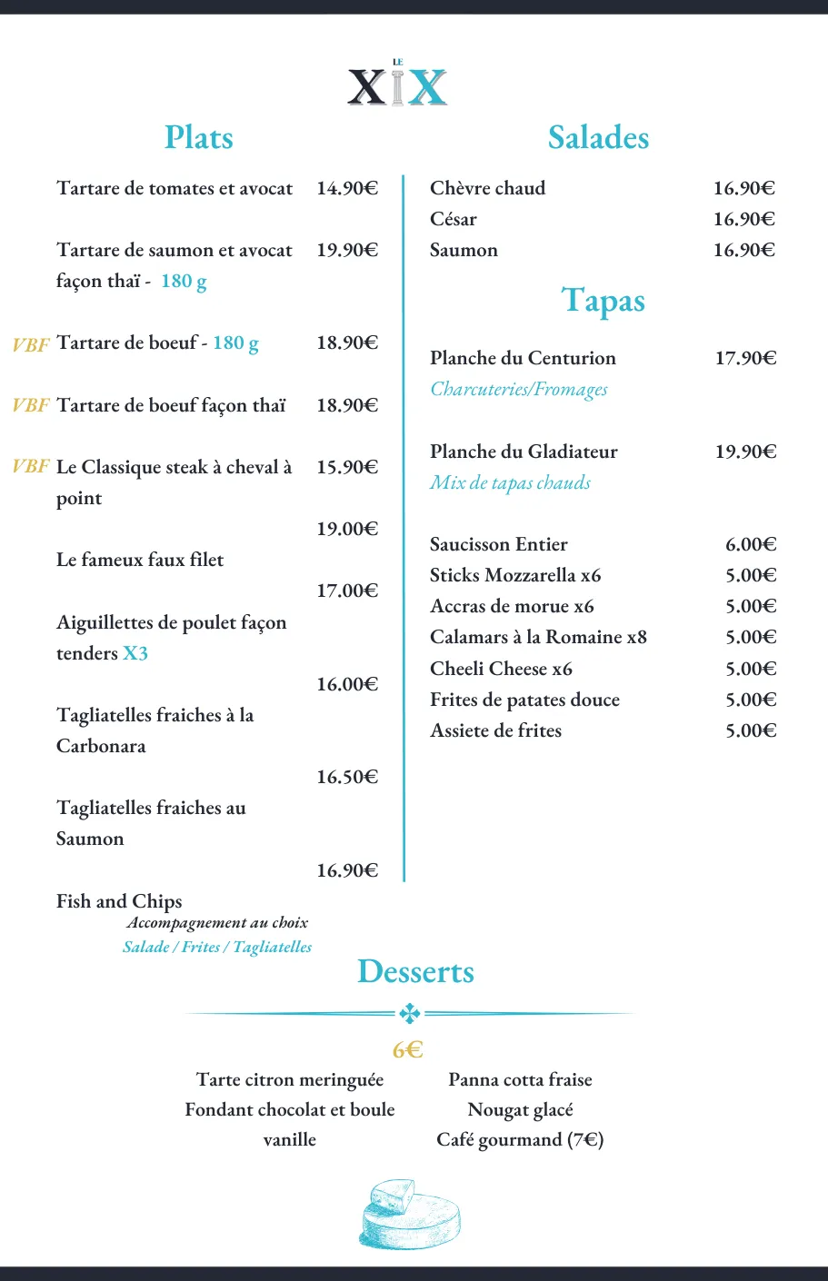 Menu bar le xix à orange