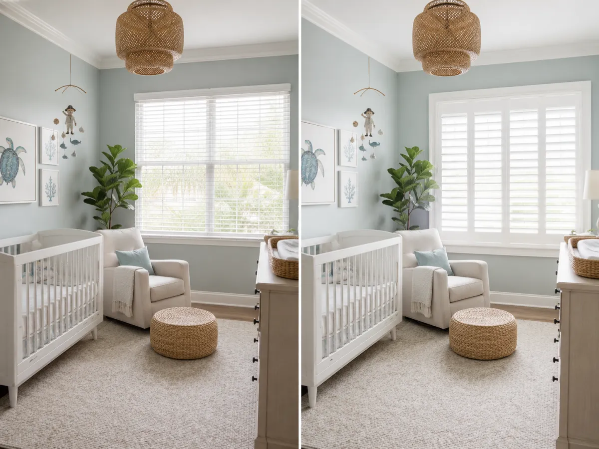 Nursery with white plantation shutters