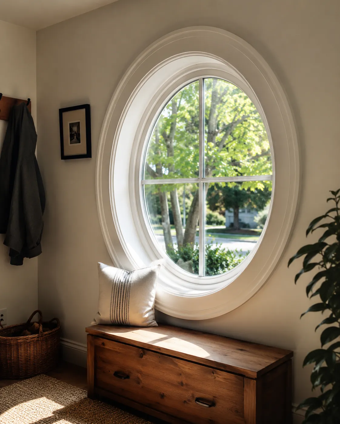 Round specialty window for custom interior shutter design