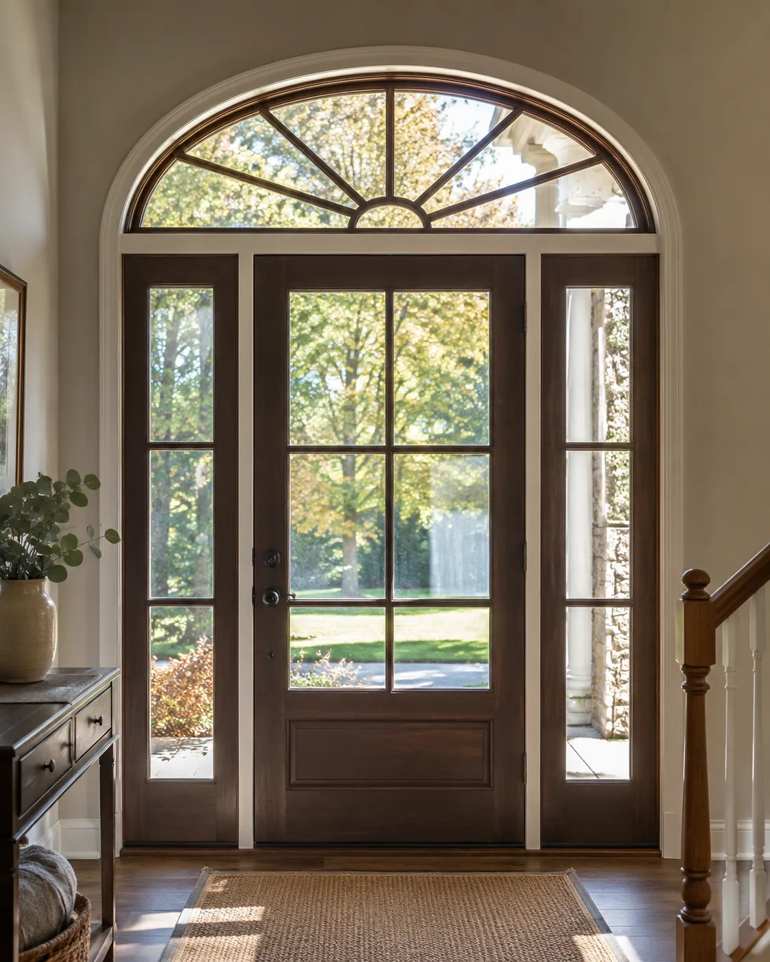 French doors with arched transom window for custom shutter project review