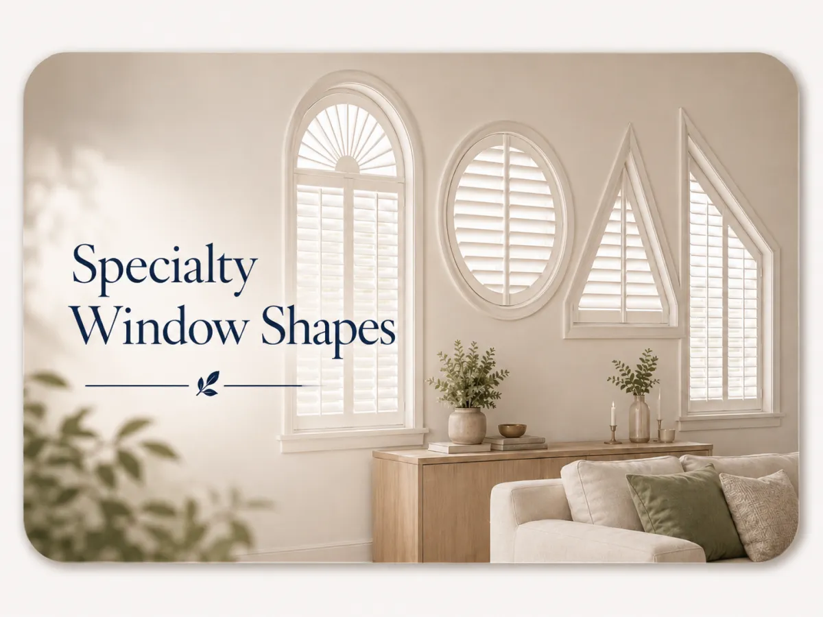 Specialty arched round and angled windows for custom interior shutter planning