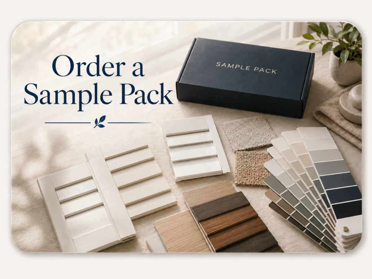 Custom interior shutter sample pack with color finish and material samples