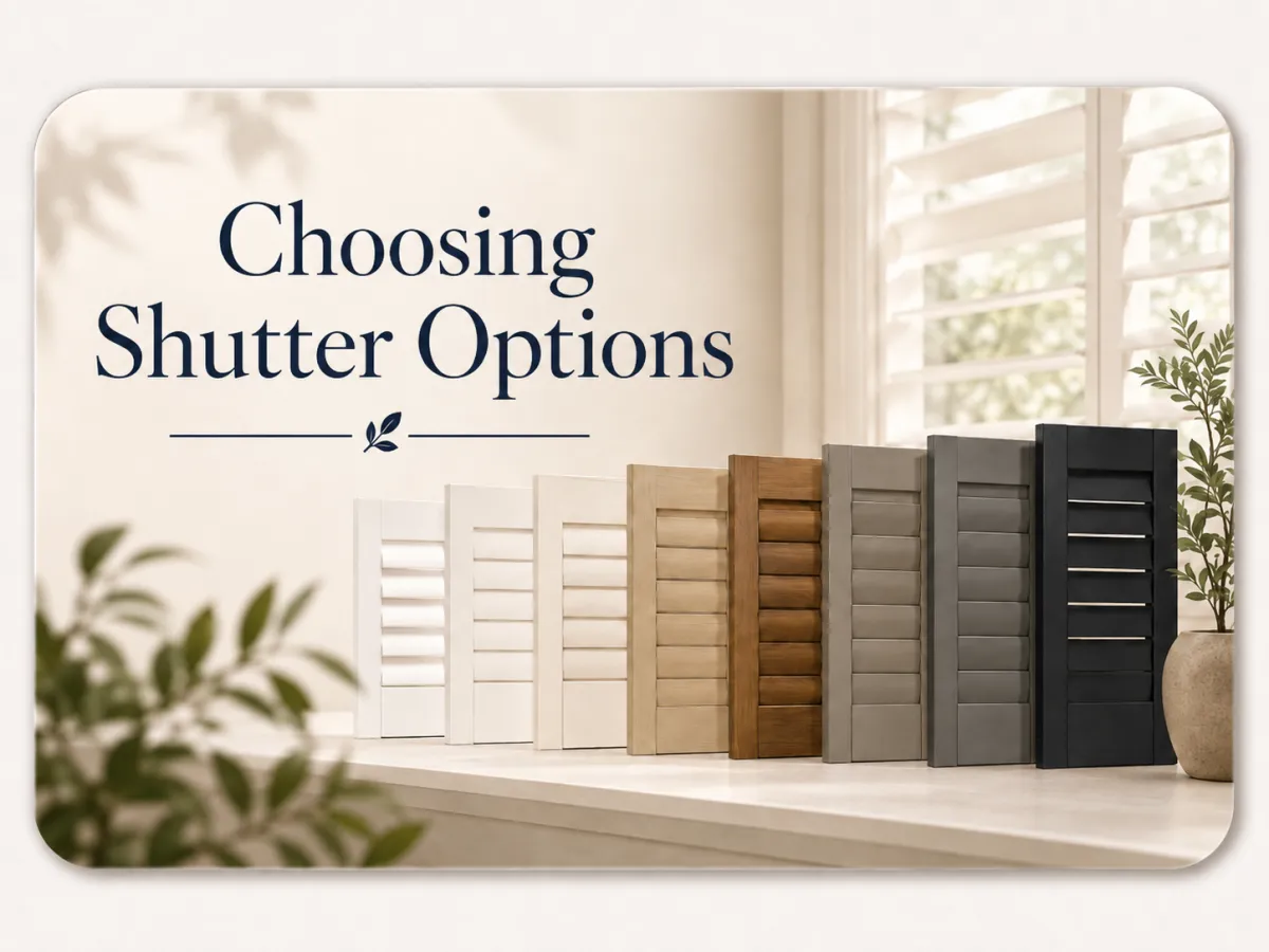 Interior shutter color and finish samples for choosing custom shutter options