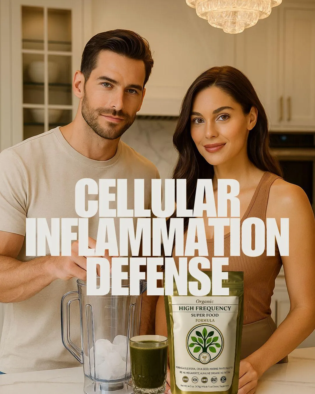 Organic High Frequency Superfood greens powder for cellular inflammation defense and daily detox support