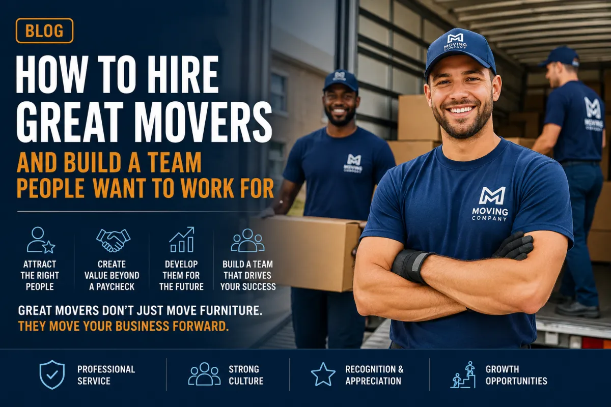 Moving company team loading truck outside office building
