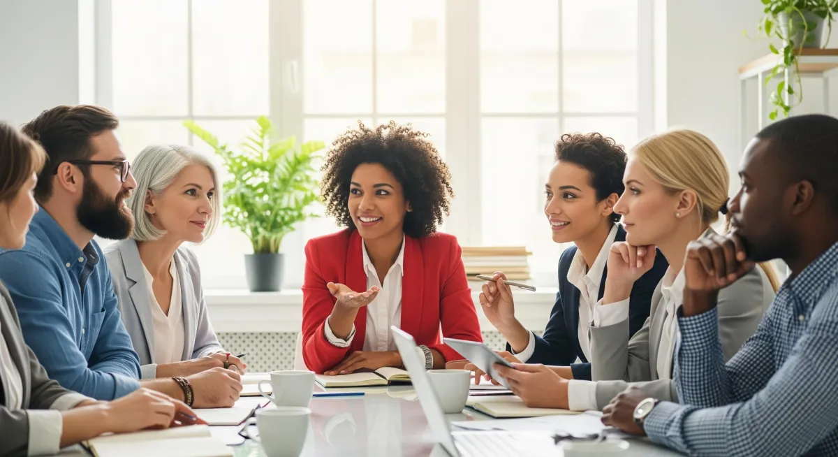 Pool di professionisti esperti che collaborano e si confrontano in un ambiente di lavoro moderno e sereno.