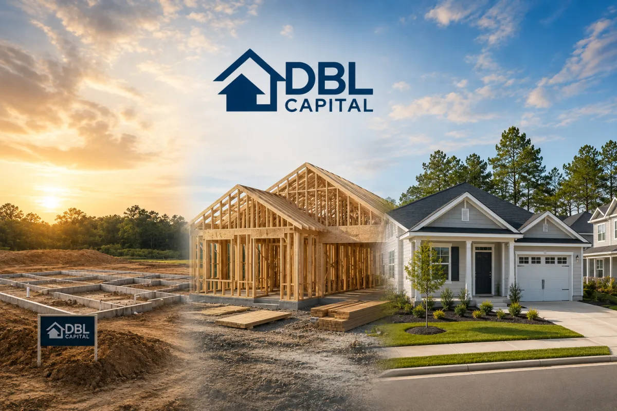 The image shows a single family home going from an empty log to a built home. This is under a DBL logo.