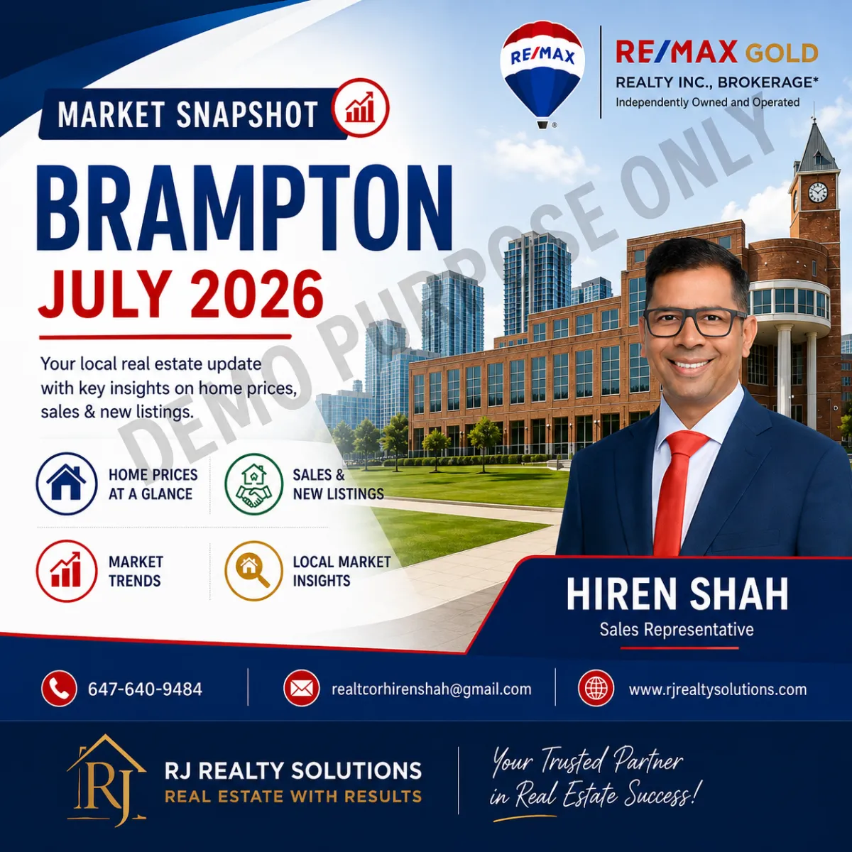 Brampton REALTORS Release July Stats, Hiren Shah (RJ Realty Solutions)