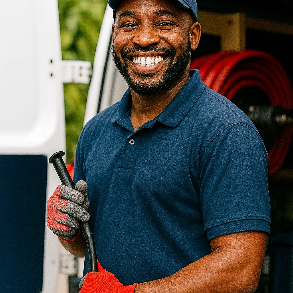 Barbados plumber getting ready to jet out blocked drain