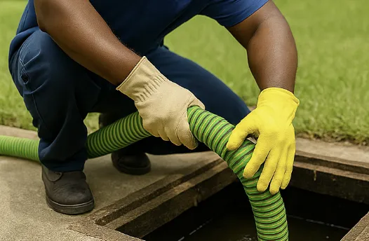 Outdoor drain cleaning with pressure jetting equipment