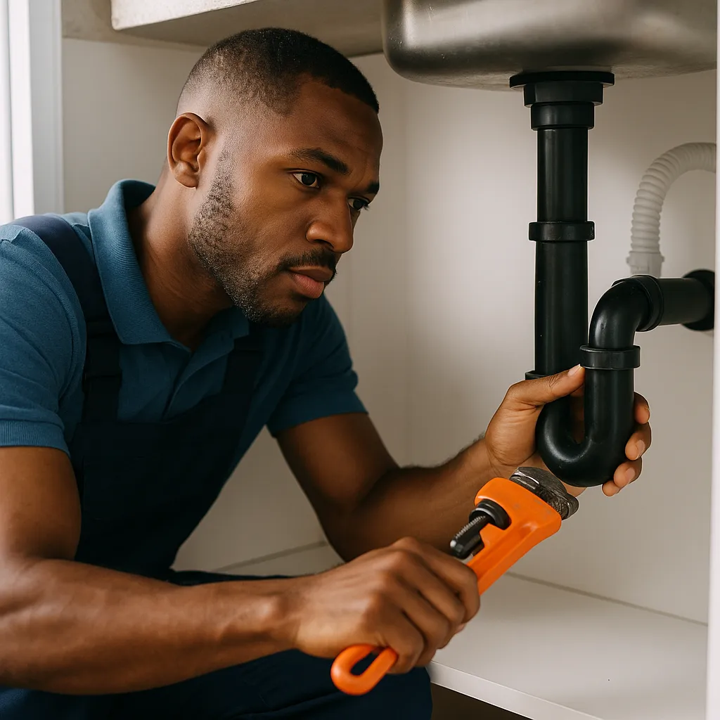 plumber near me working on the kitchen sink pipework