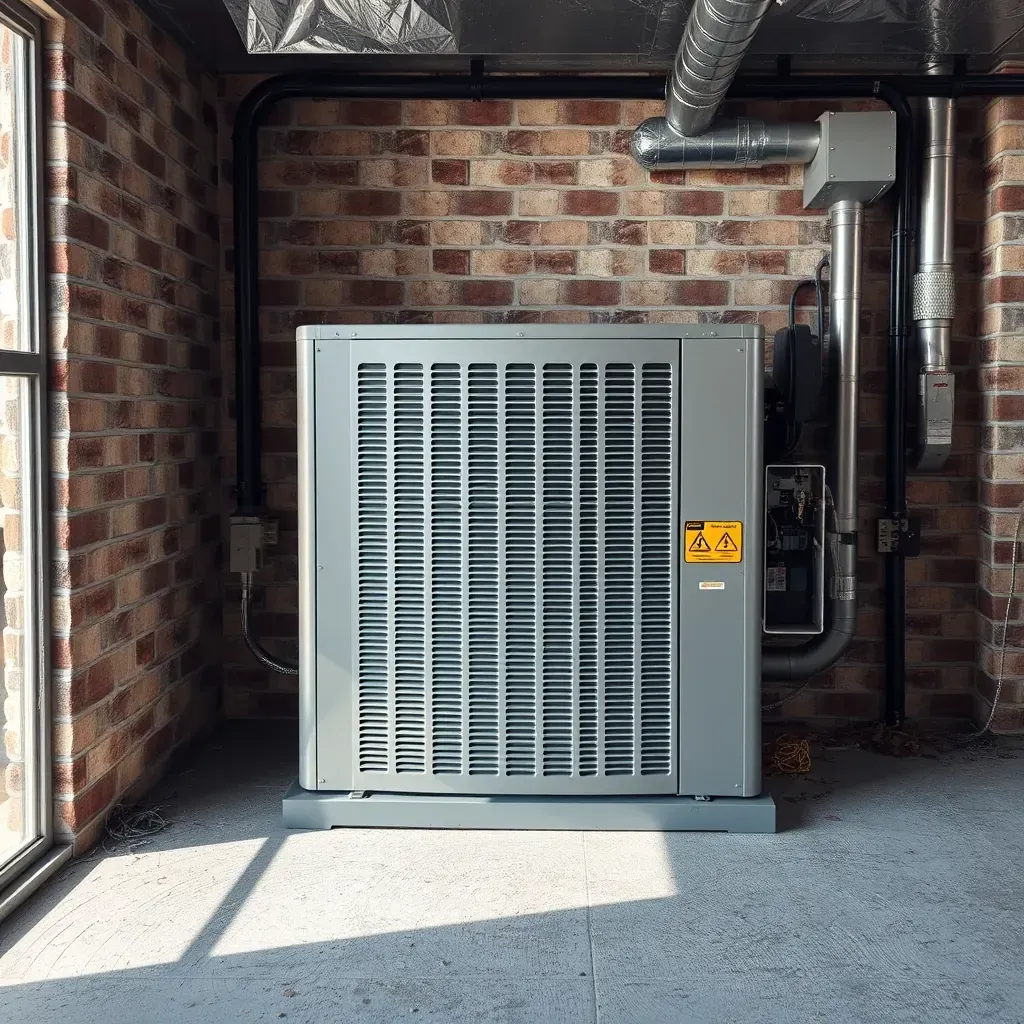 Freshly installed outdoor HVAC unit on a concrete pad outside a Texas home, with clear skies and landscaped surroundings.