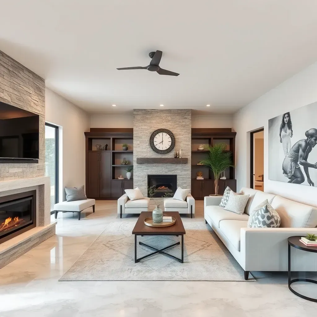Modern Lakeway, TX home with fresh cedar deck, landscaped yard, outdoor fire pit, new siding, and stylish patio area.