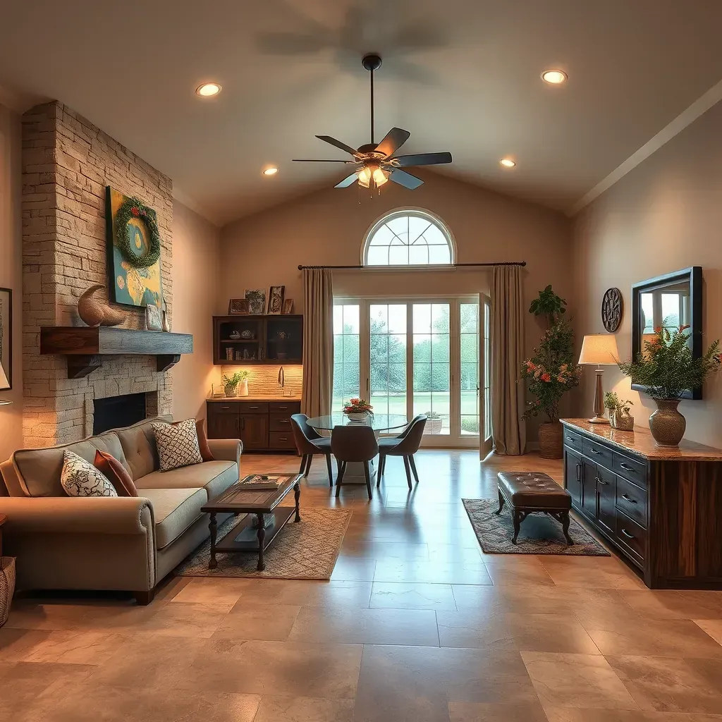 Detailed home remodeling scene in Kerrville, TX featuring workers, tools, and updated interior design.